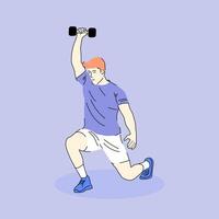 Forte esporte homem personagem fazendo elevação exercícios plano desenho animado ilustração vetor