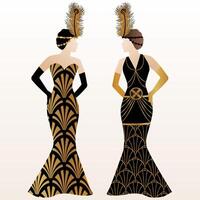 Gatsby arte deco ilustração Projeto com mulheres dentro ouro padronizar vestir vetor