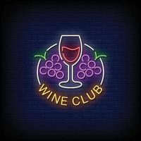 Vetor de texto de estilo de sinais de néon do clube do vinho