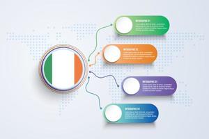 bandeira da Irlanda com design infográfico isolado no mapa-múndi de pontos vetor