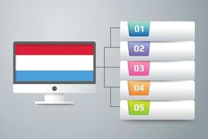 bandeira de luxemburgo com design infográfico incorporado com monitor de computador vetor