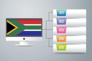 bandeira da áfrica do sul com design infográfico incorporado com monitor de computador vetor