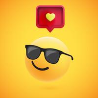 Bonito emoticon 3D alta detalhado amarelo com bolha do discurso e coração para web, ilustração vetorial vetor