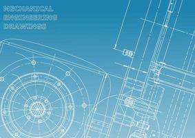 sistemas de design auxiliado por computador. ilustrações técnicas, planos de fundo. desenho de engenharia mecânica. indústria de construção de máquinas. desenhos de fabricação de instrumentos vetor