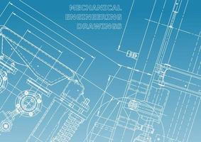 sistemas de design auxiliado por computador. ilustrações técnicas, planos de fundo. desenho de engenharia mecânica. indústria de construção de máquinas. desenhos de fabricação de instrumentos vetor