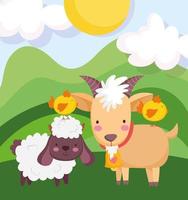 desenho animado animais fofos ovelhas carneiro e galinhas