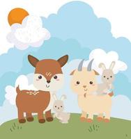 desenhos animados de coelhos de acampamento e cervos vetor