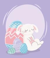 feliz dia de páscoa, coelho dormindo com decoração de ovos vetor