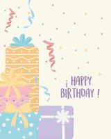 cartão de decoração de celebração surpresa de caixas de presente de feliz aniversário vetor