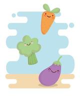 cenoura berinjela e brócolis menu personagem desenho animado comida fofa vetor