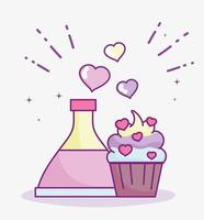 feliz dia dos namorados, cupcake de garrafa de poção com amor de corações vetor