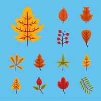 pacote de dezesseis folhas de outono ícones de estilo simples vetor