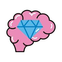 cérebro humano com linha de diamante e ícone de estilo de preenchimento vetor