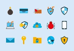 pacote de ícones de conjunto de segurança cibernética vetor