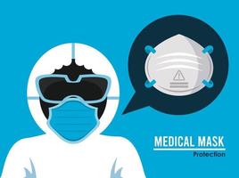 roupa de biossegurança máscara médica acessório respiratório para proteção covid19 vetor