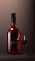 uma realista 3d vinho garrafa do sangria, brincar com uma vidro do vinho. isto frutado coquetel características vermelho fluido, em suave fundo, perfeito para celebrações e festas. não ai. vetor