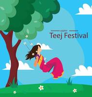 teej celebração dentro Índia lindo indiano mulher oscilante vetor ilustração