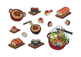 japonês Comida conjunto plano estilo ilustrações vetor