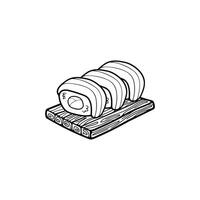 Preto e branco isolar sashimi Sushi japonês Comida plano estilo ilustração vetor