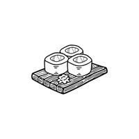 Preto e branco isolar sashimi Sushi japonês Comida plano estilo ilustração vetor