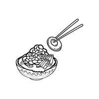 Preto e branco isolar natto e arroz japonês Comida plano estilo ilustrações vetor