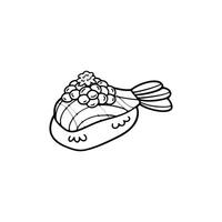 Preto e branco isolar camarão Sushi japonês Comida plano estilo ilustração vetor