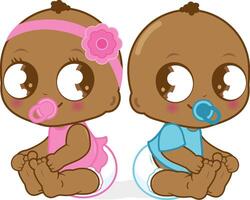 fofa Preto bebê crianças, uma bebê menina e uma bebê garoto. africano americano bebês, uma menina e uma garoto. vetor ilustração