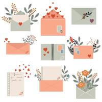 uma conjunto do envelopes para a feriados. Primavera flores e cartas. parabéns vetor