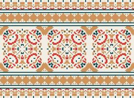 pixel safras Cruz ponto tradicional étnico padronizar paisley flor ikat fundo abstrato asteca africano indonésio indiano desatado padronizar para tecido impressão pano vestir tapete cortinas e sarongue vetor