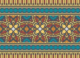 pixel Cruz ponto tradicional étnico padronizar paisley flor ikat fundo abstrato asteca africano indonésio indiano desatado padronizar para tecido impressão pano vestir tapete cortinas e sarongue vetor