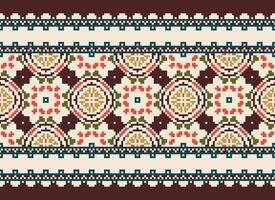 geométrico étnico padronizar. pixel padronizar. Projeto para roupas, tecido, fundo, papel de parede, invólucro, batik. malhas, bordado estilo. asteca geométrico arte enfeite imprimir. vetor ilustração.