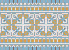 bordado étnico padrão, vetor geométrico ornamentado fundo, Cruz ponto retro ziguezague estilo, azul e amarelo padronizar tricô contínuo, Projeto para têxtil, tecido, cerâmica, digital impressão