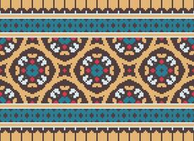 pixel ikat e Cruz ponto geométrico desatado padronizar étnico oriental tradicional. asteca estilo ilustração Projeto para tapete, papel de parede, roupas, invólucro, batik. vetor