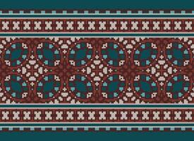 pixel ikat e Cruz ponto geométrico desatado padronizar étnico oriental tradicional. asteca estilo ilustração Projeto para tapete, papel de parede, roupas, invólucro, batik. vetor