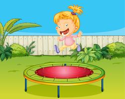 Um, menina, pular, ligado, um, trampoline vetor