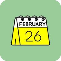 Dia 26 do fevereiro preenchidas amarelo ícone vetor