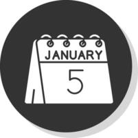 5 ª do janeiro glifo cinzento círculo ícone vetor
