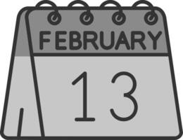 13º do fevereiro linha preenchidas escala de cinza ícone vetor