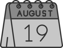 19 do agosto linha preenchidas escala de cinza ícone vetor