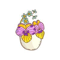 Páscoa ovo com amor-perfeito flores, mão desenhado rabisco vetor. na moda Páscoa Projeto. vetor