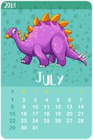 Modelo de calendário para julho com stegosaurus vetor