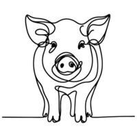 ai gerado mão desenhar Preto esboço grande gordo porco vetor ilustração isolado em branco fundo