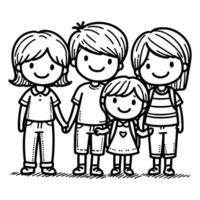 ai gerado criança desenhando feliz família desenho animado personagem esboço rabisco para coloração livro página vetor ilustração em branco fundo