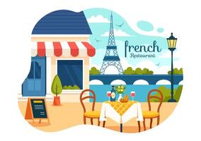 francês cozinha restaurante vetor ilustração com vários tradicional ou nacional Comida prato do França em plano estilo desenho animado fundo