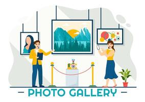 foto galeria vetor ilustração para museu visitantes Visão exibição do moderno abstrato quadros e cenário dentro contemporâneo dentro plano fundo