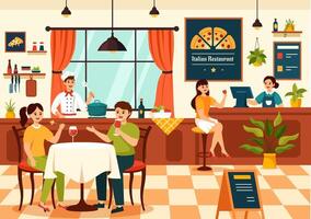italiano Comida restaurante ou cantina vetor ilustração com tradicional Itália pratos pizza ou massa dentro plano desenho animado fundo Projeto