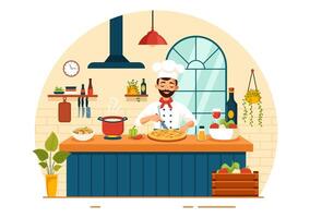 italiano Comida restaurante ou cantina vetor ilustração com tradicional Itália pratos pizza ou massa dentro plano desenho animado fundo Projeto