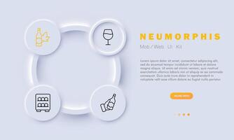 vinificação ícone definir. garrafa, uvas, temperatura, envelhecimento, queijo, lanche. neomorfismo estilo. vetor linha ícone para o negócio e publicidade
