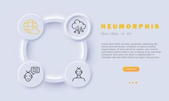 tecnologias ícone definir. engrenagem, monitor, nuvem armazenar, artificial inteligência, Informação, neural rede, robô. neomorfismo estilo. vetor linha ícone para o negócio e publicidade