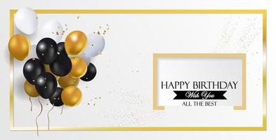 banner de aniversário com balões dourados e pretos com fundo branco vetor